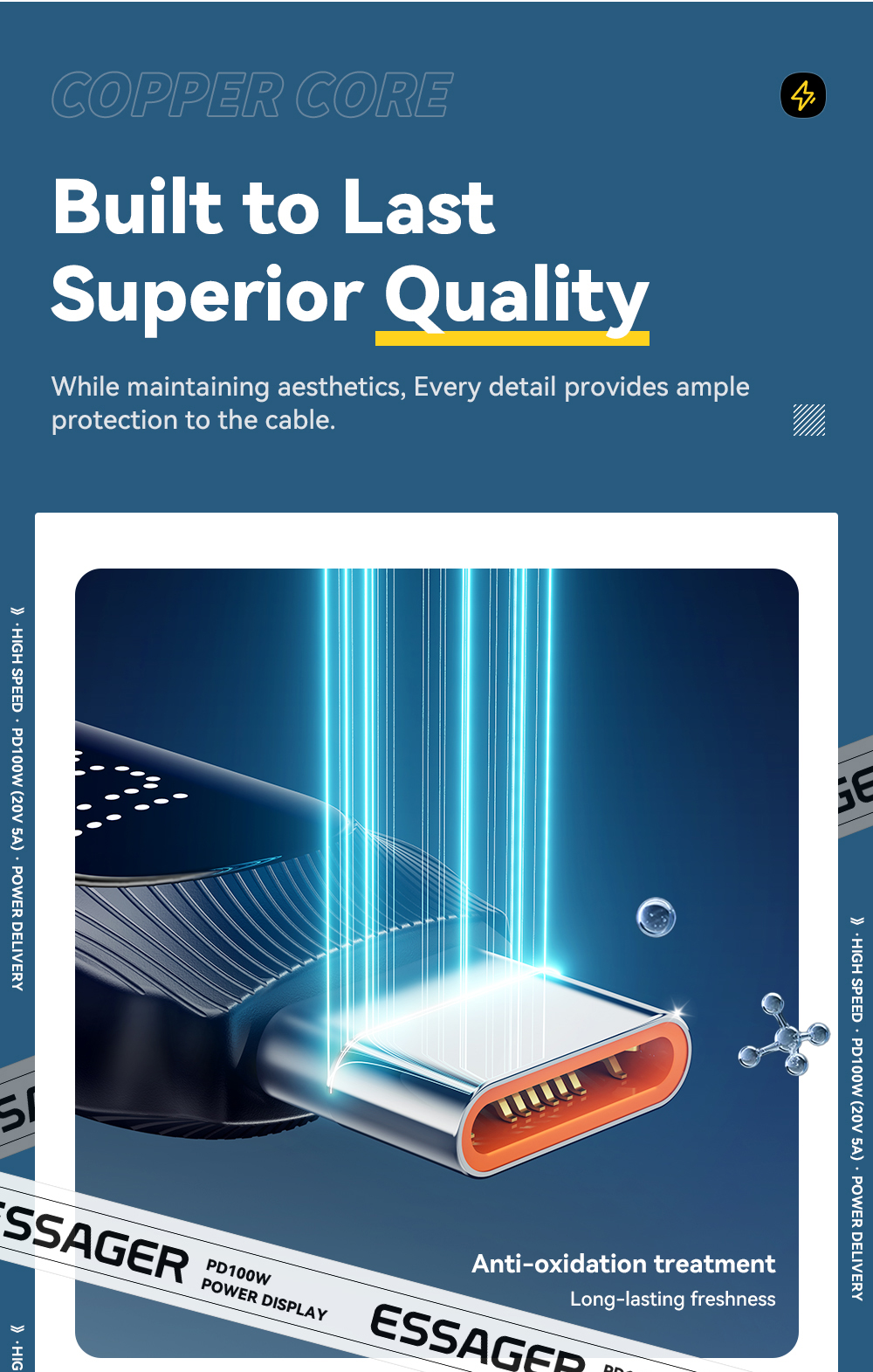 ESSAGER ES-X57 Series 60W 100W USB C Fast Charging Cable Type C