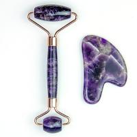 Buy cheap 76.7g Purple Jade Beauty Roller Amethyst Jade Roller Gua Sha Set OEM product