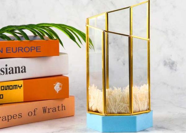 Buy cheap Simple copper geometric glass cover container pot simulation flower storage combination diagonal greenhouse glass box from wholesalers
