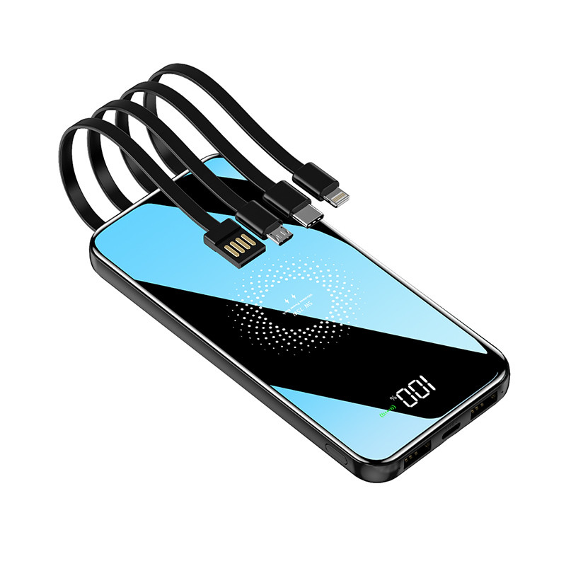 High Speed 10000MAH Power Bank 4 Cable With One Body Print / Engraving LOGO