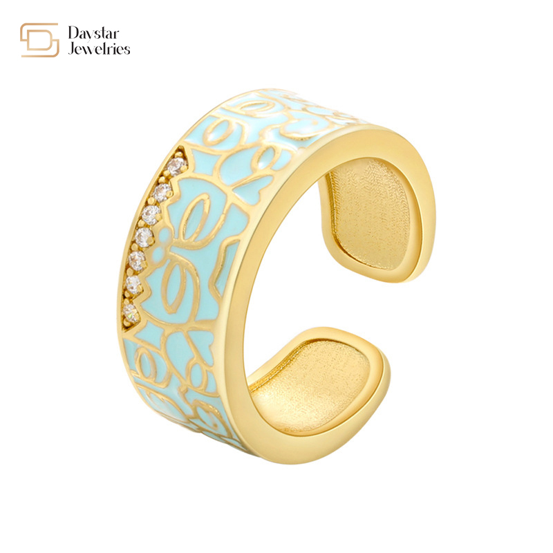 Enamel Gold Plated Adjustable Wide Band Rings , Colorful Dripping Oil Rings