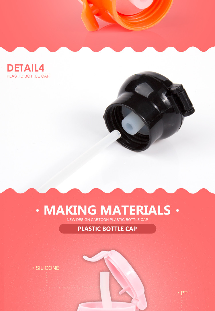 Cartoon design child resistance cap Wholesale plastic water bottle caps with straw