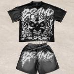 Buy cheap Boxy Dtg Crack Screen Print T Shirt And Shorts Set Acid Wash Two Piece Short Set from wholesalers