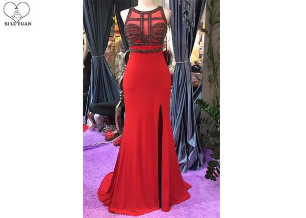 Buy cheap Red Mermaid Style Dress Slit Sleeveless Top Heavy Beading Back Hollow Fishtail from wholesalers
