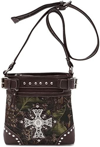 Buy cheap Camouflage Rhinestone Cross Pistol Buckle Western Crossbody Handbags Cowgirl Country Studded Purse Women Single Shoulder from wholesalers