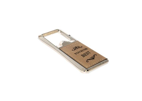 Buy cheap Laser Logo Metal Bottle Opener PU Leather Zinc Alloy Rectangle from wholesalers