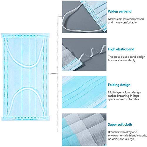 Elastic Earloop Disposable Non Woven Face Mask Bule Meltblown Cloth Opp Bag