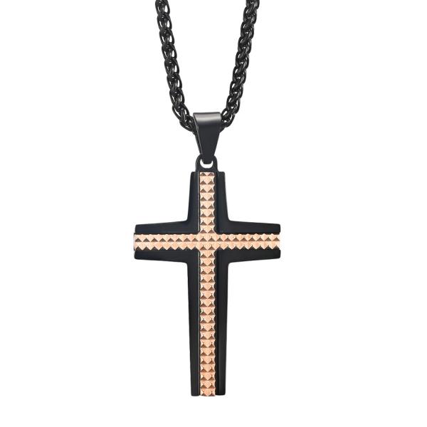 Buy cheap Men's Stainless Steel Cubic Zirconia Micro Pave Cross Pendant Necklace Rose Gold, Silver and Blue from wholesalers