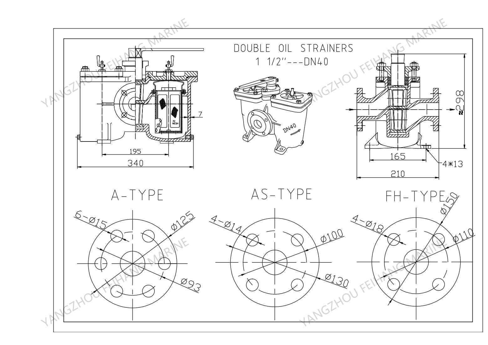 China Double Oil Strainers AS40 Duplex Oil Filter AS40 Double Oil Filter Supper Feihang Filters