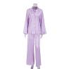 Buy cheap 2022 Summer customized shirt pajamas set purple stripes long-sleeved silk pajamas set for ladies home wear from wholesalers