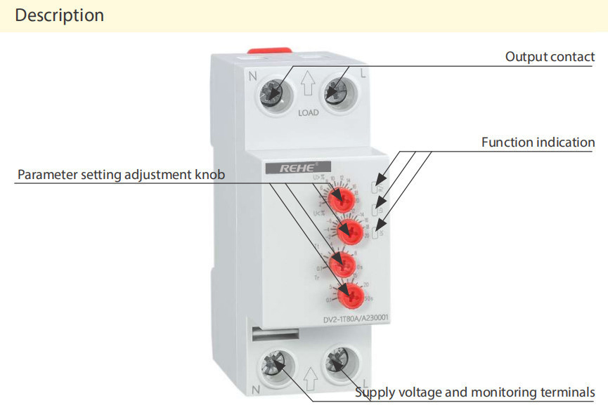 DV2-1T63A Adjustable Voltage Monitoring Auto Reset Under Voltage and Over Voltage Protector
