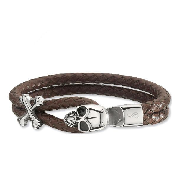 Buy cheap Hot sale mens skull stainless steel braided brown bracelet leather from wholesalers