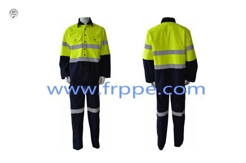 Buy cheap Two Tones Hi Vis Yellow Navy Blue 350gsm Fire Retardant Suit from wholesalers