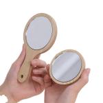 Hand-held wooden beauty mirror portable handle dressing mirror home bathroom