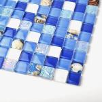 Beach Blue White Sea Glass Mosaic Tile Sheets , Mosaic Border Tiles For Balcony