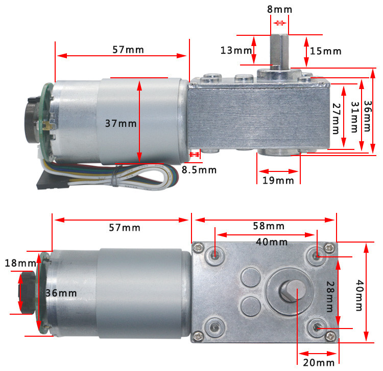 Encoder 30W DC Worm Geared Motor High Torque 12V Motors Self Locking