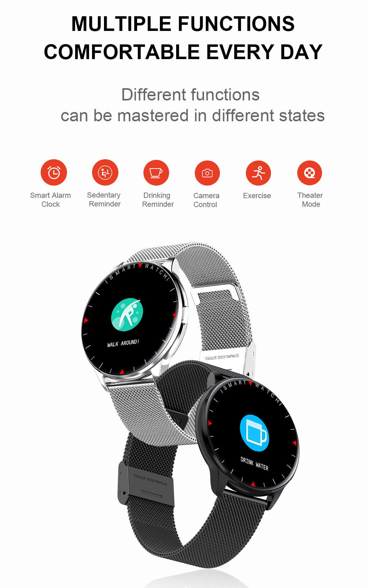 360x360 Resolution Fitness Smartwatch Breathing Training Monitor All Day Heath Care