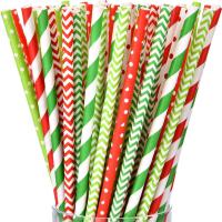 Buy cheap 7.75" Green And Red Striped Dot Chevron Paper Straw product