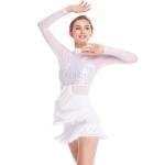Long Sleeves Stunning Tap Costume Rows Fringes Mock Neck Dance Dress Performance