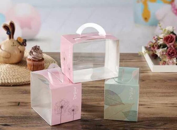 economy Cupcake Box White Window Cake Box customized Wedding Cake Box,6inch in stock PET Plastic Clear birthday Cake Box