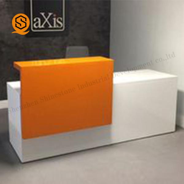 Quality Scratch Resistance Office Reception Counters Solid Surface White And Orange Color for sale