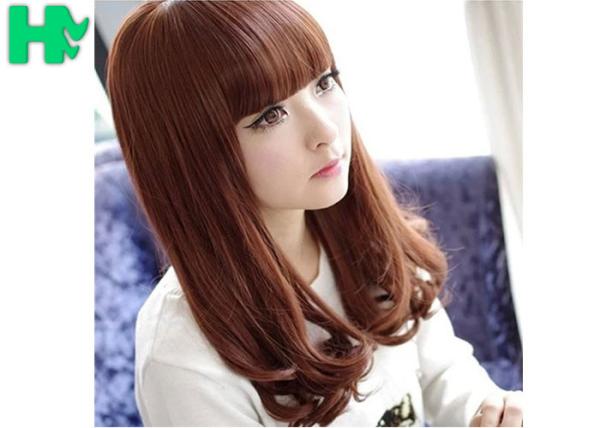 Buy cheap 14 Inch Brown Wave C Parting Heat Resistant Synthetic Hair Wigs For Young 100% Density from wholesalers