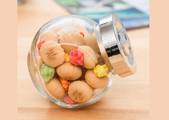 Clear Flat Drum Shape Empty Glass Jars Food Storage For Candy / Spices