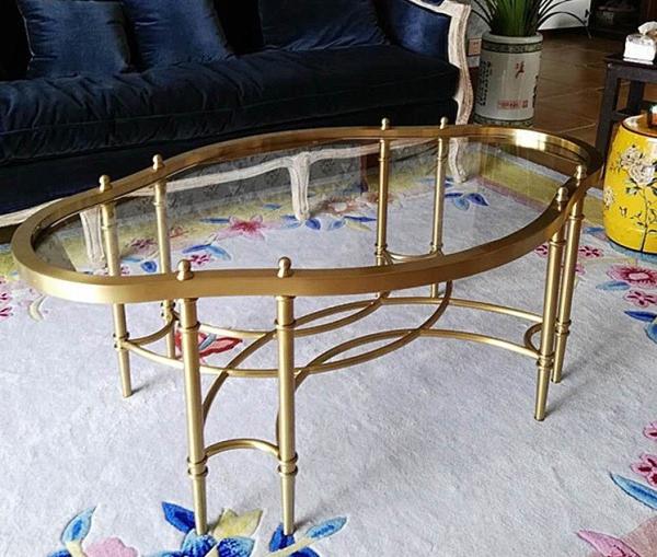 Contemporary Oval Shape Glass Top Stainless Steel Frame Coffee Table Vintage