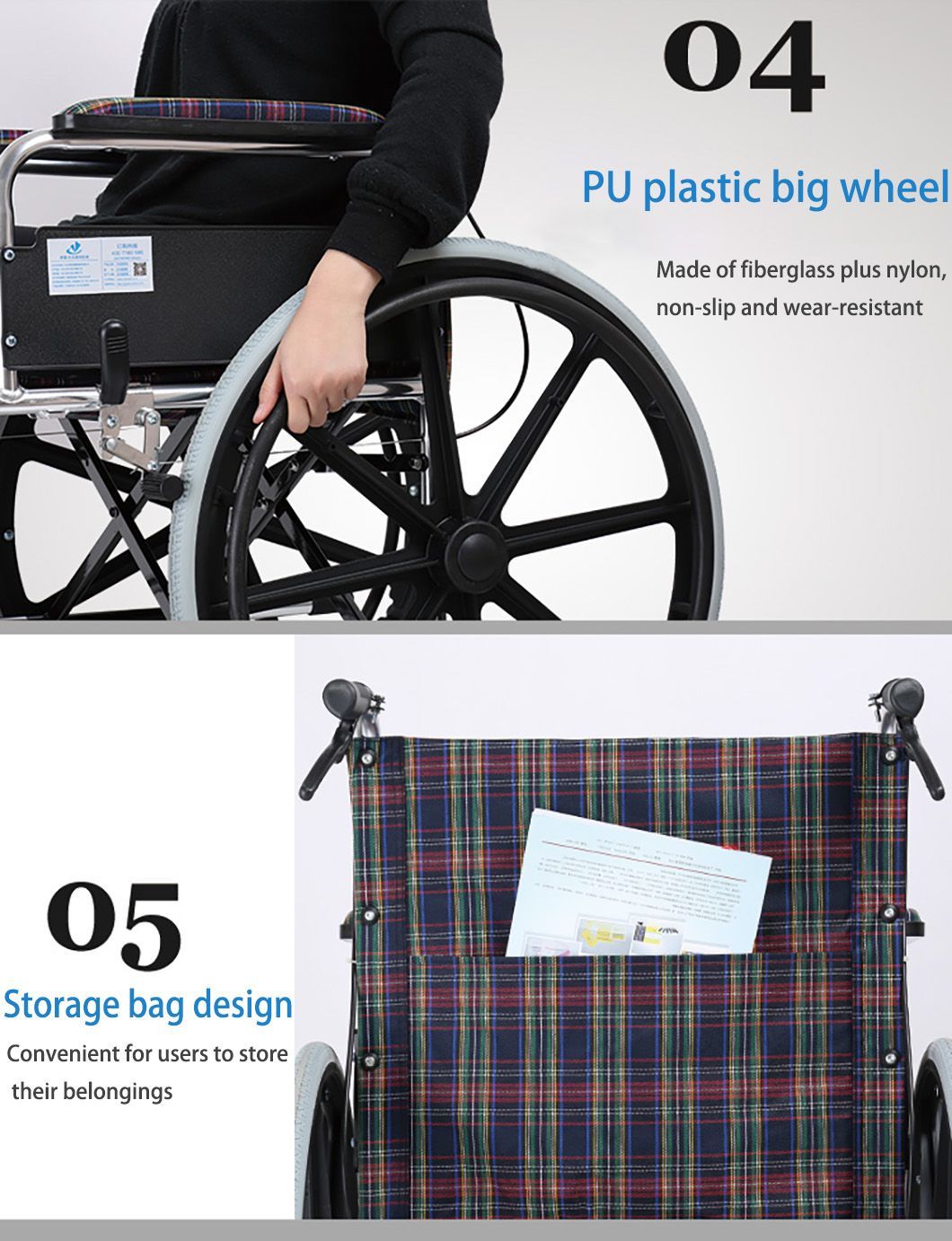 High Quality Multifunctional Manual Folding Steel Wheelchair