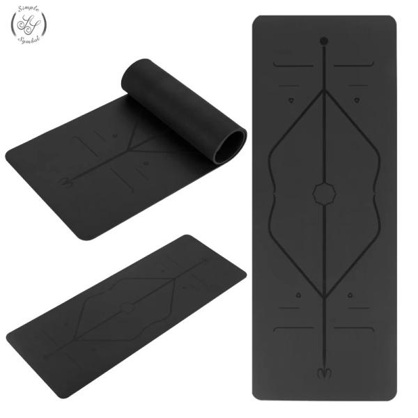 Natural Rubber Yoga Mat, Carved Body position lines Non-Slip Fitness pad 5mm