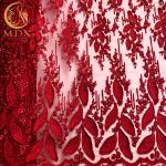Buy cheap Red Nigerian Wedding 3D Embroidery Lace Fabric Water Soluble 1 Yard Length from wholesalers
