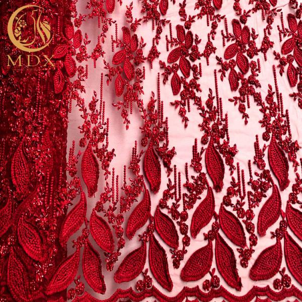 Buy cheap Red Nigerian Wedding 3D Embroidery Lace Fabric Water Soluble 1 Yard Length from wholesalers