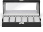 NEX 6 Slots Watch Box Organizer for Men, Black Watch Holder Stand Display