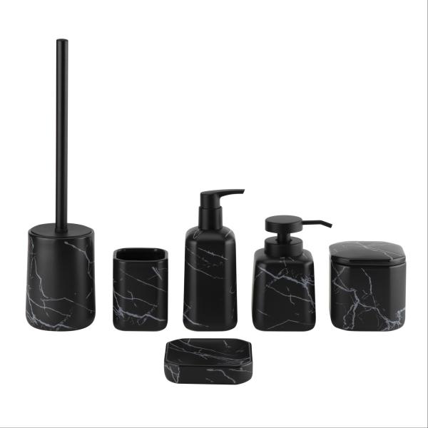 Square Marble Print Ceramic Bathroom Accessories Set Black Hand Soap Dispenser