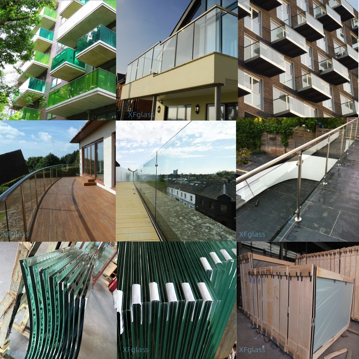 Curved Frameless Glass Balustrade Balcony 8.76mm 10.76mm 13.14mm 17.52mm Modern Glass Stair Railing Colorless Decking Glass Balustrade