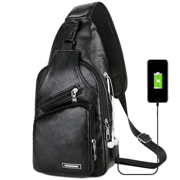 USB Charging Chest Bag With Headset Hole Men'S Single Strap Anti Theft