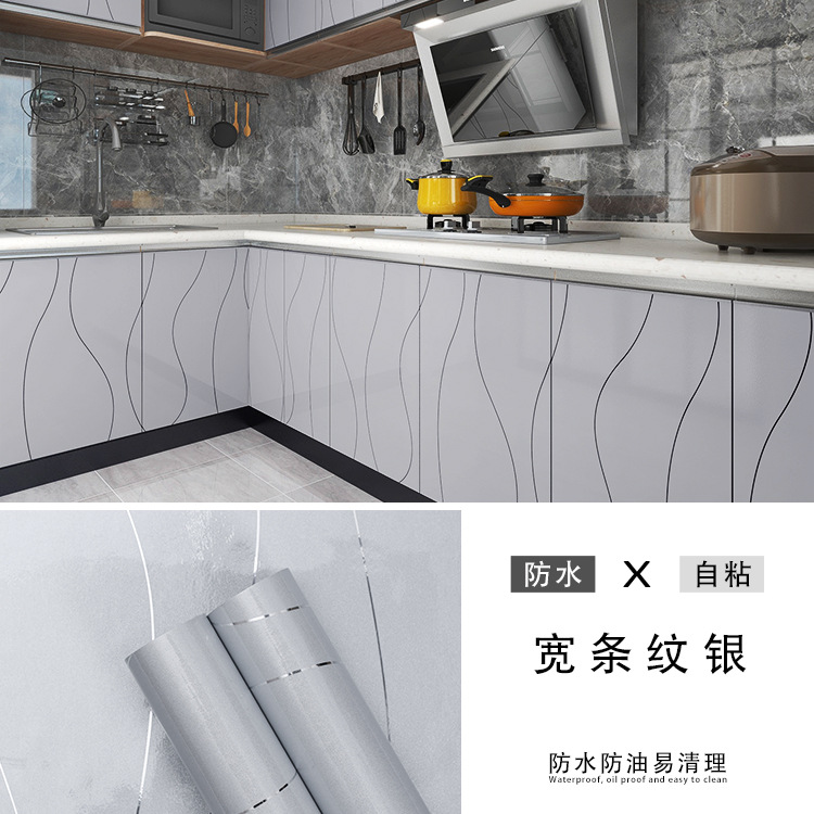 High Glossy Self Adhesive PVC Vinyl Waterproof Oil Proof Film Wallpaper for Kitchen Cabinet Wardrobe Modern Design Style