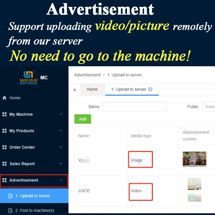 Micron meal cooked food vending machine supports to upload advertisement