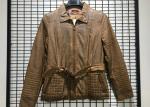Brown Color Faux Pu Leather Coat For Mens Garment Dyed Technical With Belt