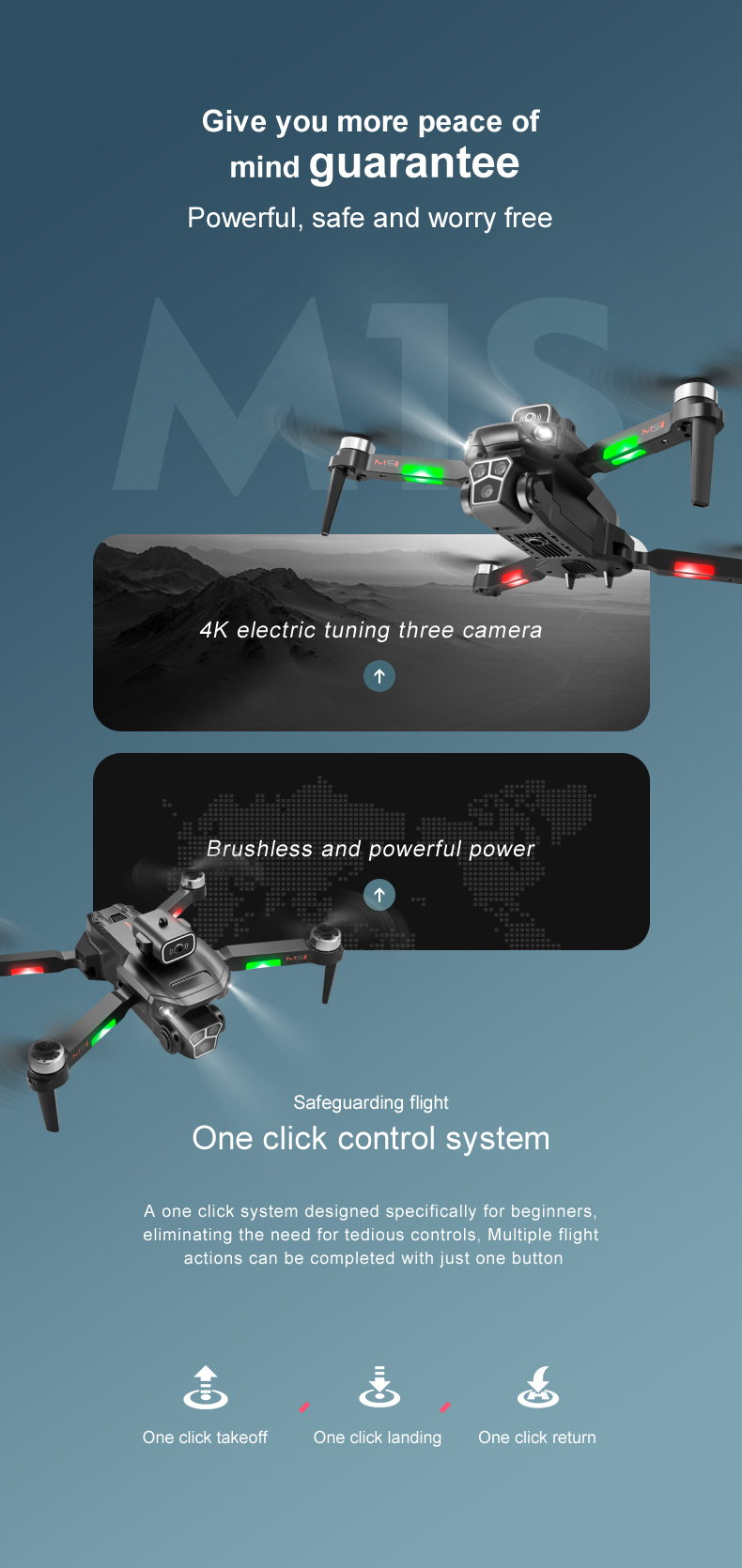 M1s 4k Drone Three Camera Obstacle Avoidance Brushless Foldable Led Navigation Light Optical Flow Hovering Mini Rc Drone