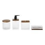 Buy cheap Glass Bathroom Accessories Set Wood Pump Ribbed Vertical Stripe Soap Dispenser Tumbler from wholesalers
