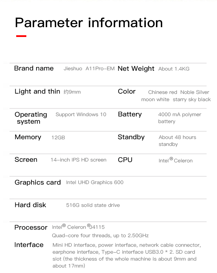 512G SSD Ultra Thin Laptop Computer Thickness 10mm-18mm 14 Inch Display Laptop