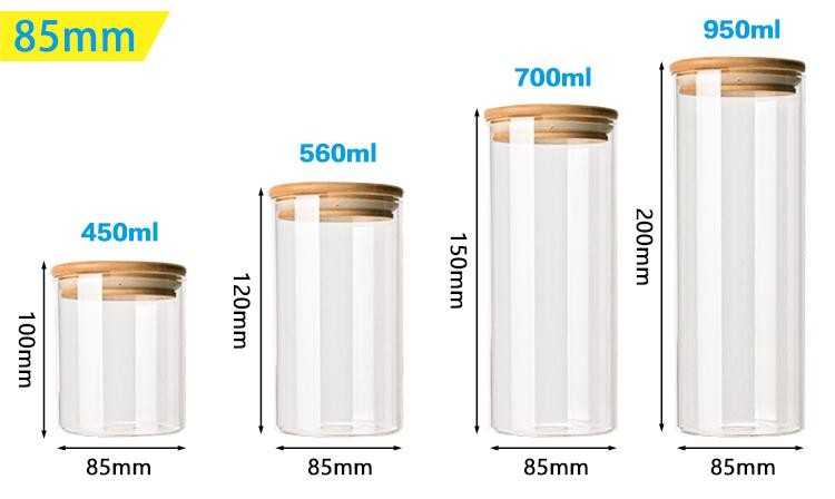 Eco-friendly High Borosilicate Food Airtight Kitchen Glass Storage Jars With Bamboo Wooden Lids