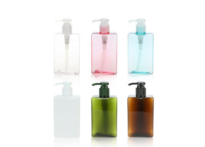 Clear Brown and Green 250 450 650ml Empty PET Packaging square Plastic Shampoo Bottle for Liquid and Lotion
