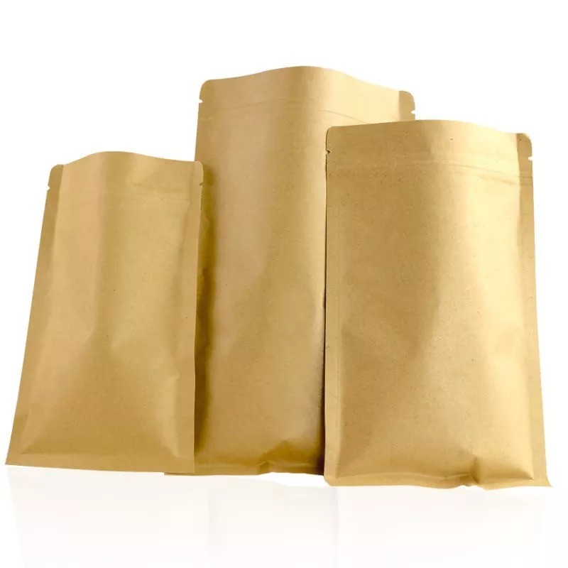 7*10 Eco-friendly Custom logo printing packaging three sides heat seal bag brown kraft paper bags for food