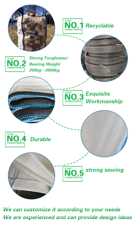 Side-Seam Loop 90x90x110cm Super Sack Jumbo Bag for Food Grade Cross Packing 1500kg 1000kg