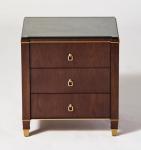 Glass top walnut wood veneer 3 drawers bed side table,night stand for hotel