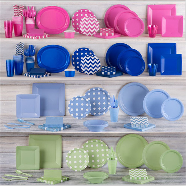 Colorful Party Pack! Includes Colorful Dinner Plates, Cutlery, Napkins And Cups bronzing hot silver paper tray