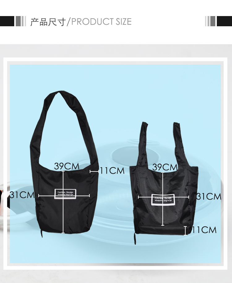 Black ABS Reusable Foldable Shopping Bag To Roll Up Polyester 210D