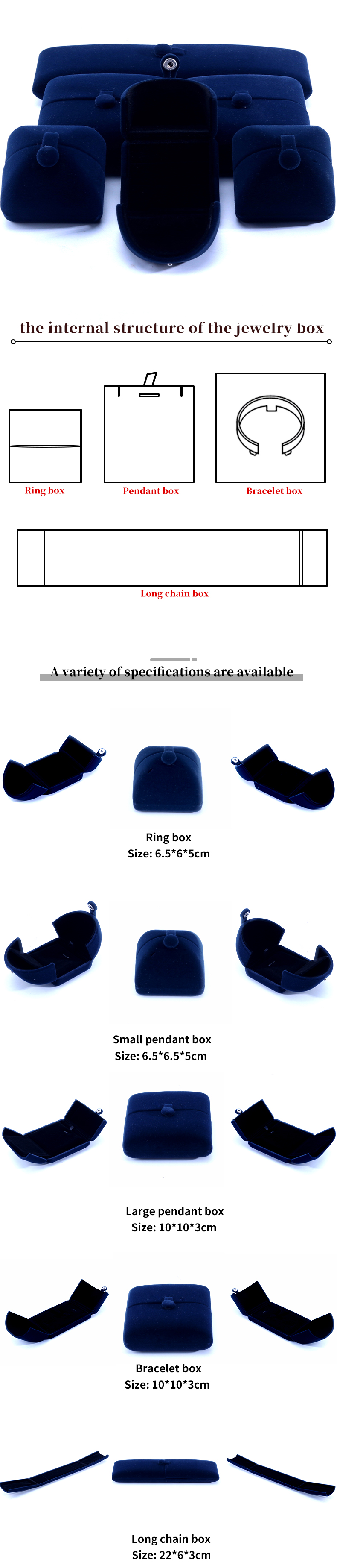China manufacturing Wholesale high quality luxury Big Jewelry Set Necklace Bracelet Earring ring box Jewellery packaging custom blue velvet double
